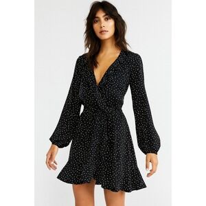 Highline Collective Dress Star Print Faux Wrap Crepe Surplice Ruffle Neck Size M